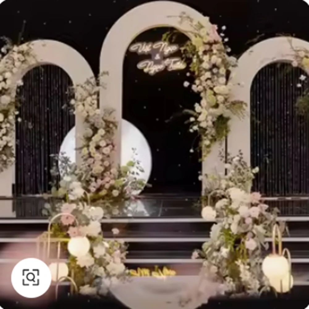 white metal  Wedding Backdrop Arch Decor Floral Arrangement Rose Pompom Hydrangea Floor Flower stand