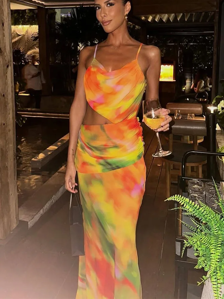 ZRTAK Sexy Wrap Around Cover Up Cut out Mesh Cover-ups Print Beach Long Dress Beathing Suit Beachwear Female Women Maxi Beach