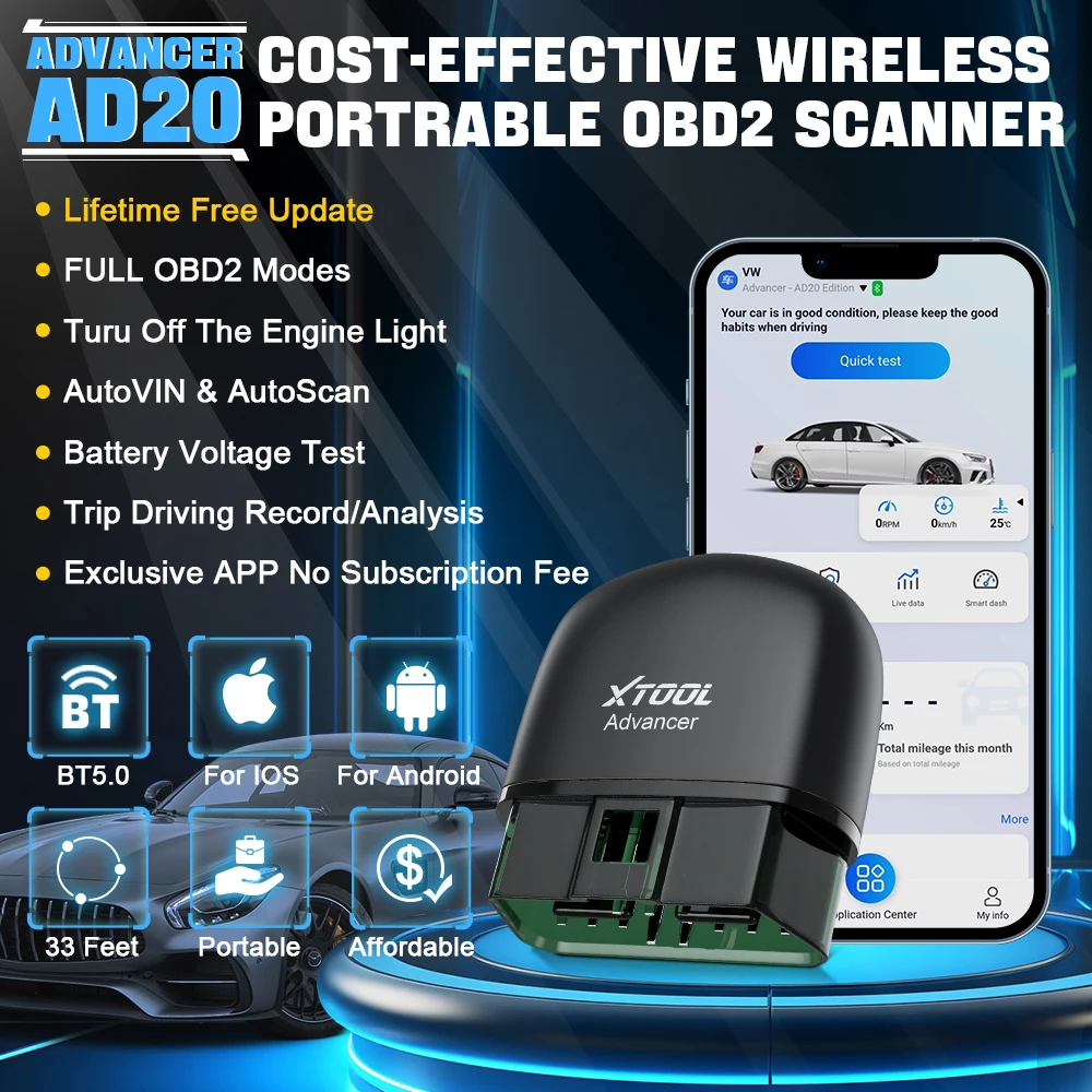 XTOOL AD20 Bluetooth OBD2 Scanner Read/Clear Fault Code Reader All Systems Car Diagnostic Auto VIN OBD2 Functions Free Update