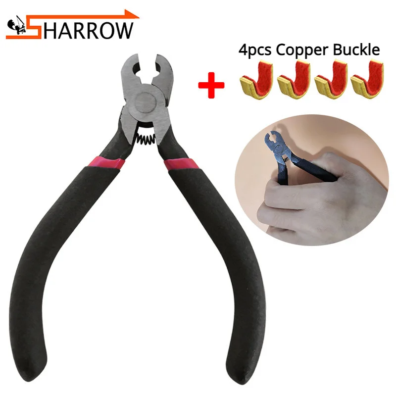 Archery Bowstring Position Buckle Clip Install Pliers Carbon Steel Clamp Head 10pcs Copper Buckles Shooting Hunting Accessories