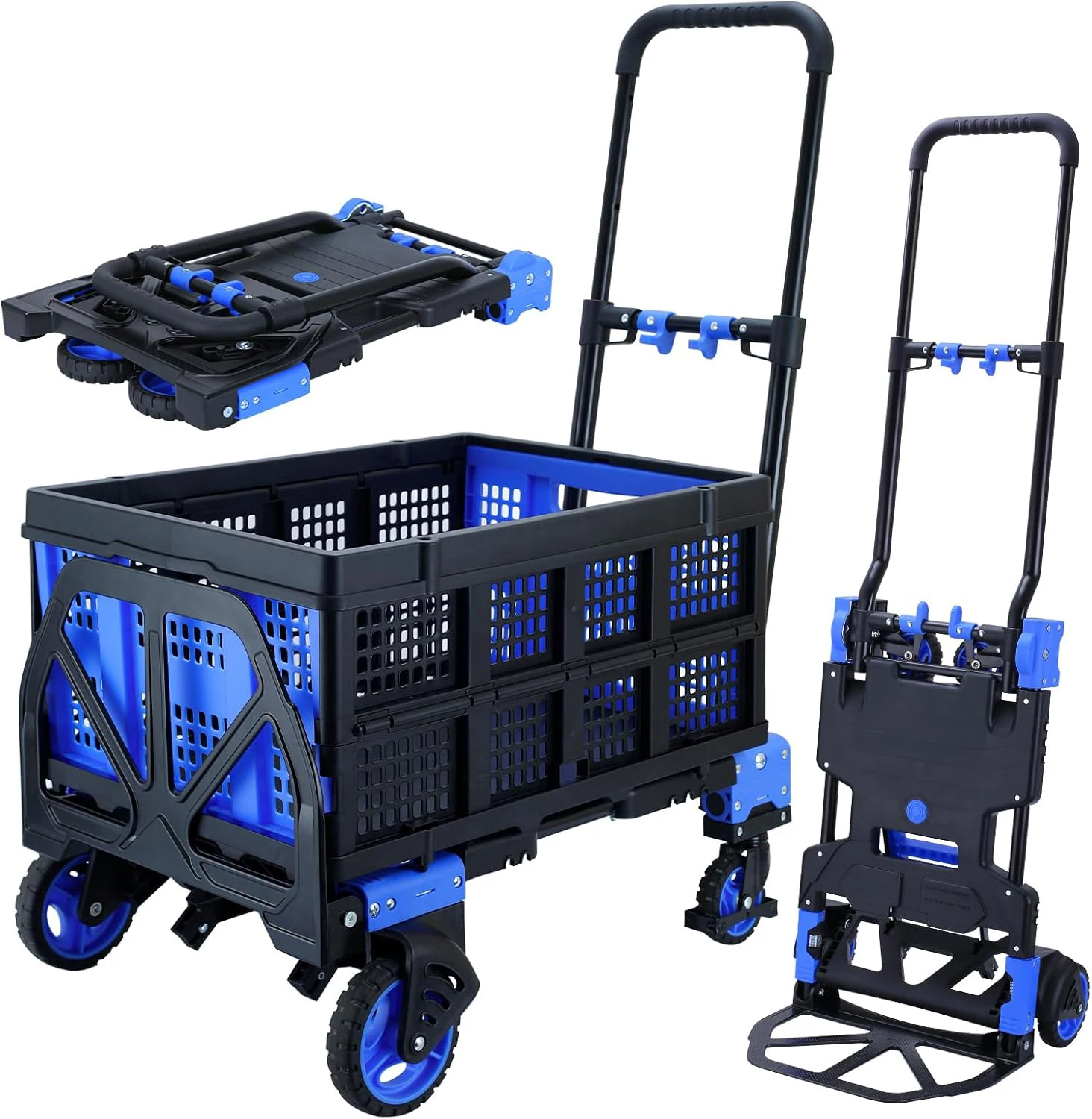 2 in 1 Platform Truck Hand Truck Foldable Dolly Push Enclosed Handcart with 4 Wheels Handtruck with Retractable Handle
