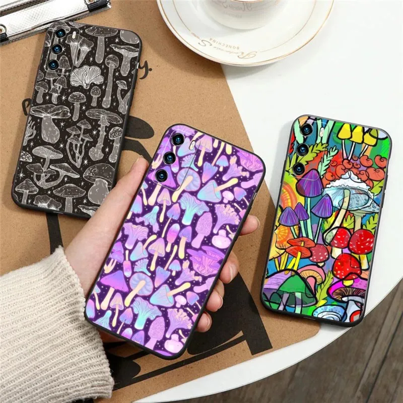 Deadly Mushrooms Orange On Purple Phone Case For Huawei P50 P40 P30 P20 P10 P9 Pro Plus P8 Psmart Z Nova 8I 8PRO 8SE Soft Cover