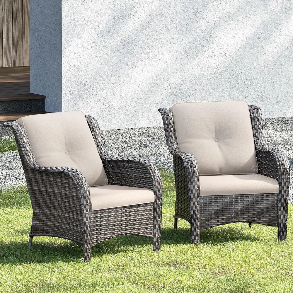 

2 sets of terrace chairs, high back wicker terrace furniture with thick cushions, porch outdoor wicker chairs, deck