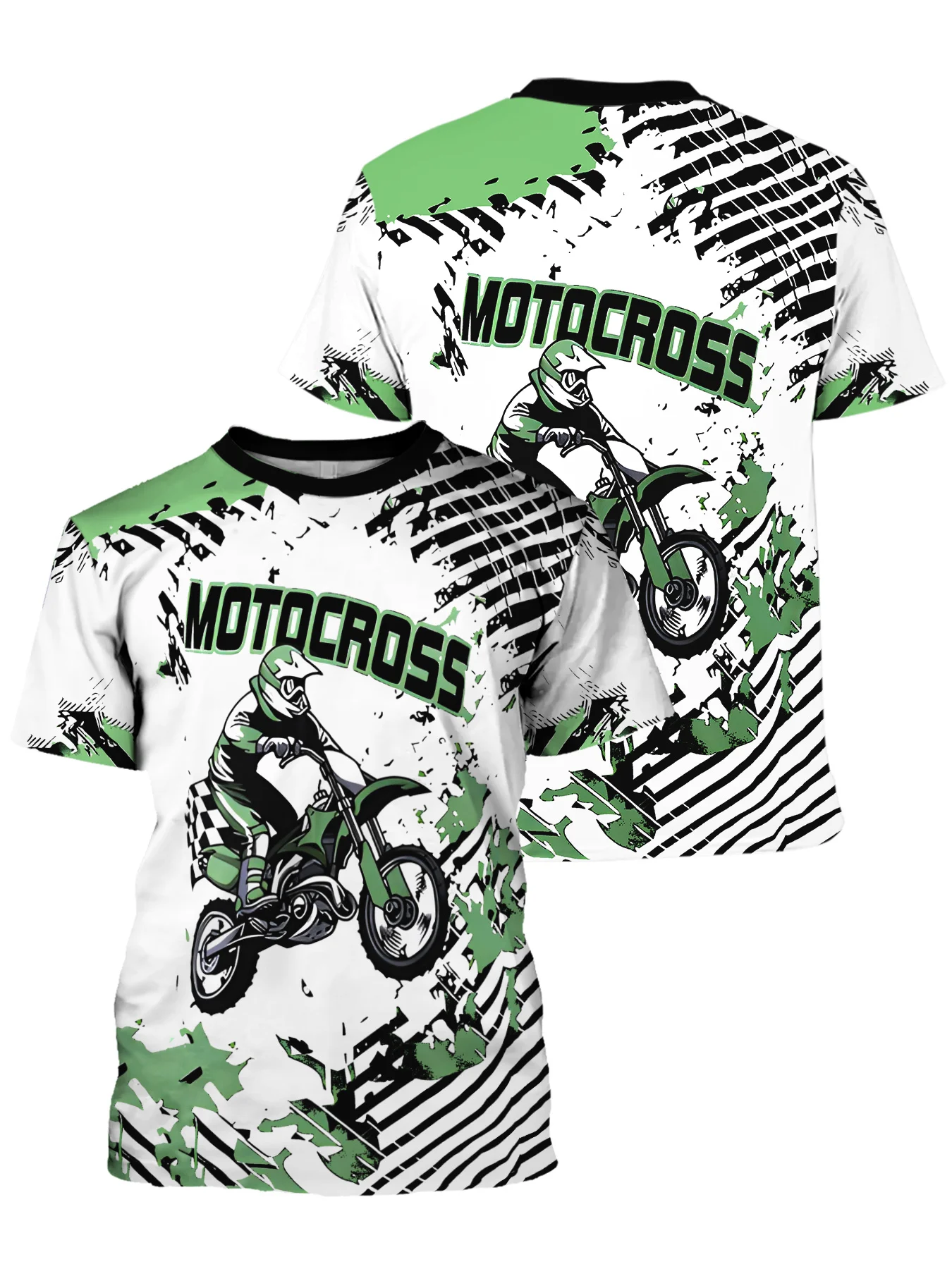 Men & Teen Boys Crew‑Neck T‑Shirt, Motocross Racing Print, Breathable Soft Slight‑Stretch Casual Top for Daily Outdoor Wear
