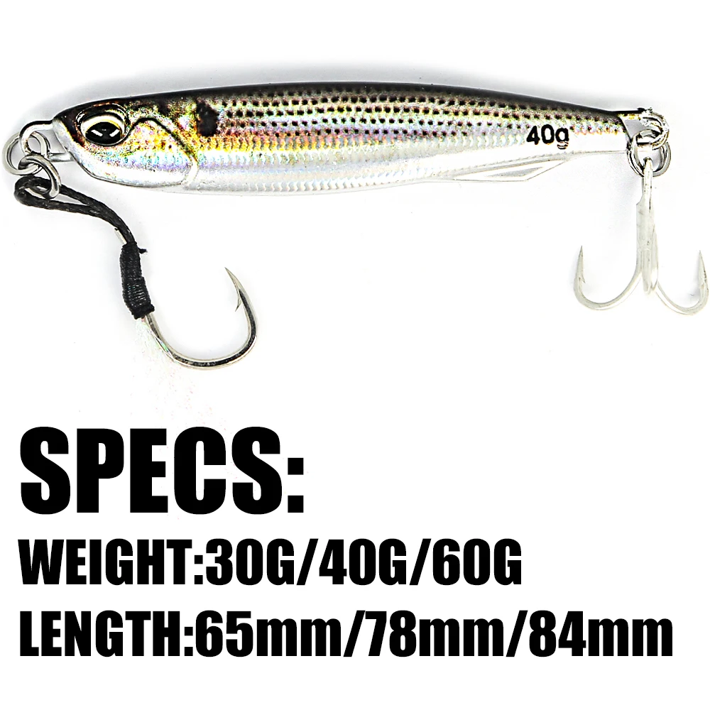 B&U 30G/40G/60G 3D Print Metal Cast Jig Spoon Shore Casting Jigging Fish Sea Bass Saltwater Fishing Lure Artificial Bait Tackle