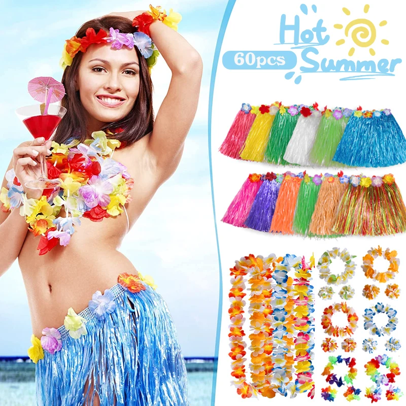 Plastic Fibers Hawaiian Grass Skirts Kit,Luau Hula Skirt Hawaii Beach Party Dress Up Hawaiian Costume,Child Adult Grass Skirt