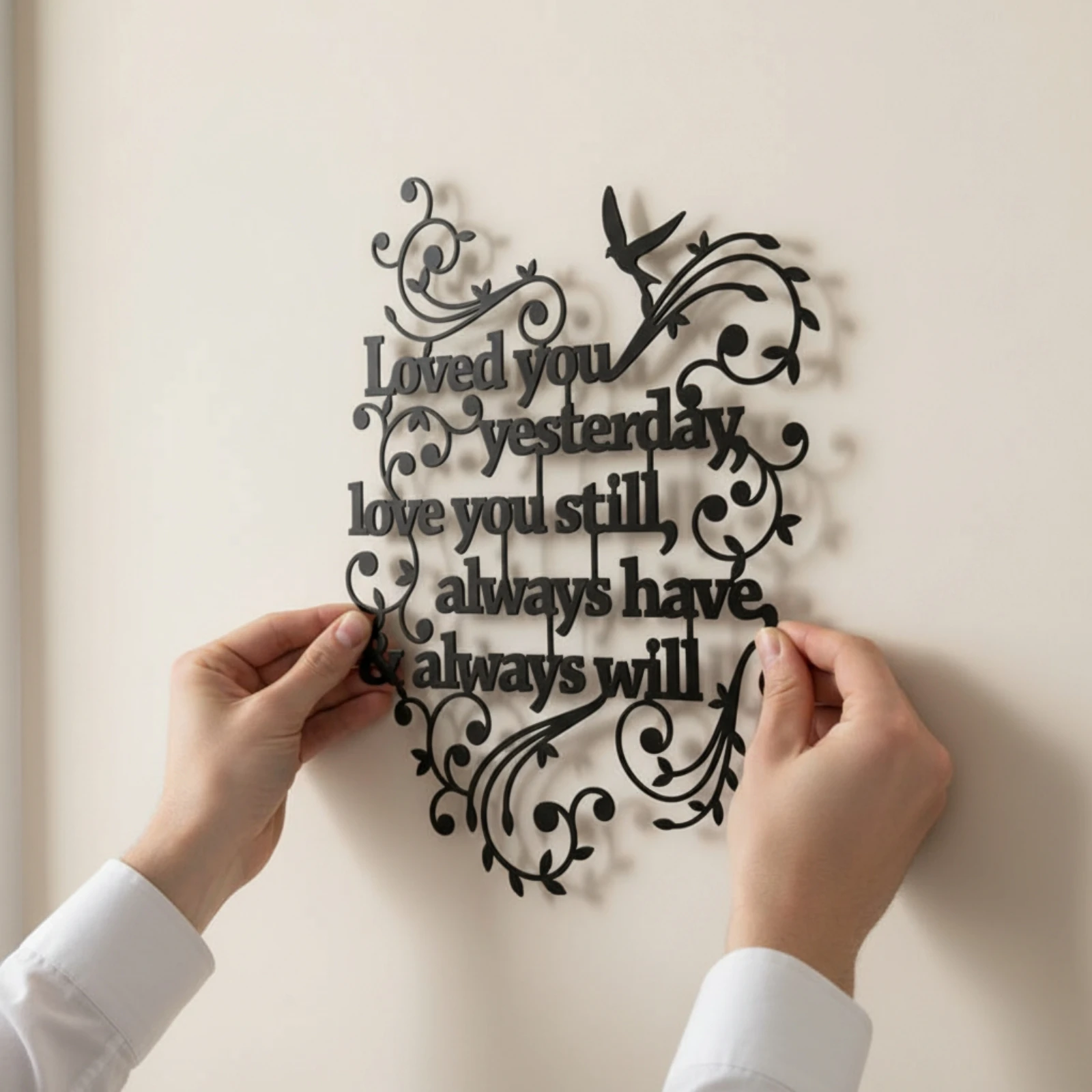 Metal Sign with Quote Romantic Metal Wall Art Bird Wall Decor Easy to Hang Decorative for Living Room, Bedroom