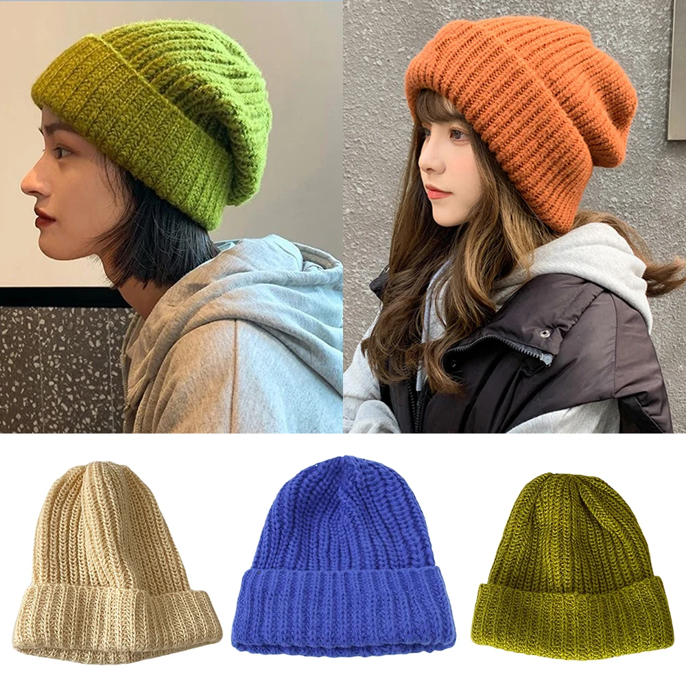 2024 Winter Warm Hats for Women Casual Stacking Knitted Bonnet Caps Men Hats Solid Color Hip Hop Unisex Female Beanies