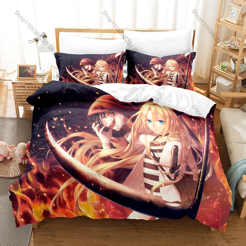 Cool Angels of Death Bandage Zack Rachel Scythe Dark Basement Psycho Horror Anime Duvet Cover + 2 Pillowcases Grunge Black Micro