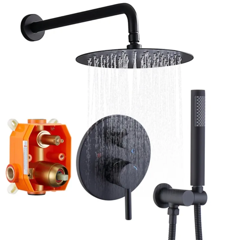 Shower System Shower Faucet Combo Set Matte Black Handheld Shower Rain Shower Head Wall Mounted Bathroom Shower Combo Set