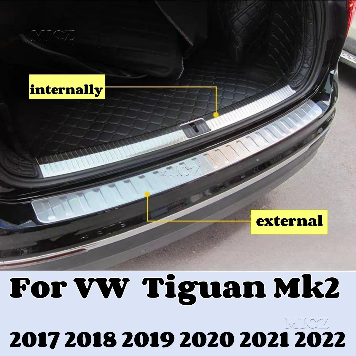 

Для Фольксваген Tiguan Mk2 2017 2018 2019 2020 2021 протектор заднего бампера из нержавеющей стали протектор для порога багажника