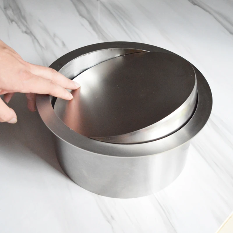 Kitchen Counter Top Flush Recessed Built-in Balance Swing Flap Lid 304 Stainless Steel Bin Garbage Can Decorative Cover