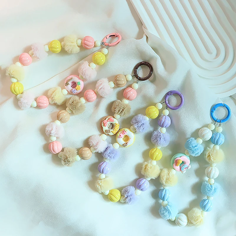 Beaded Mobile Phone Chain Candy-Colored Mobile Phone Lanyard Anti-fall Mobile Phone Case Hanger Cartoon Pumpkin Pattern Pendant