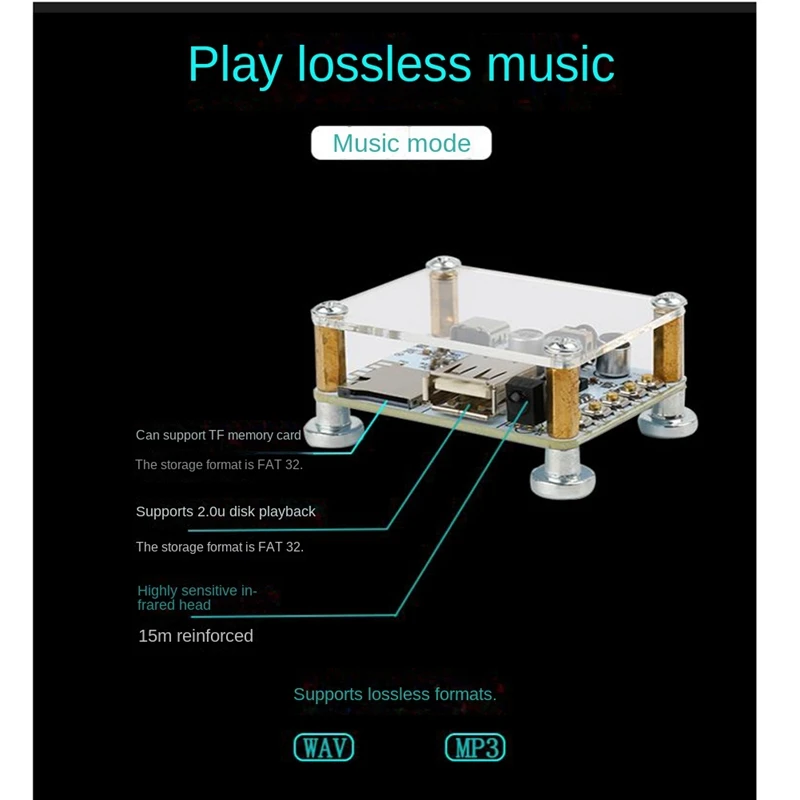 Audio Receiver Decodificação Módulo com Controle Remoto, Suporte U Disk, TF Card, Reprodução, Amplificador de Rádio, Áudio Modificado, BT5.0