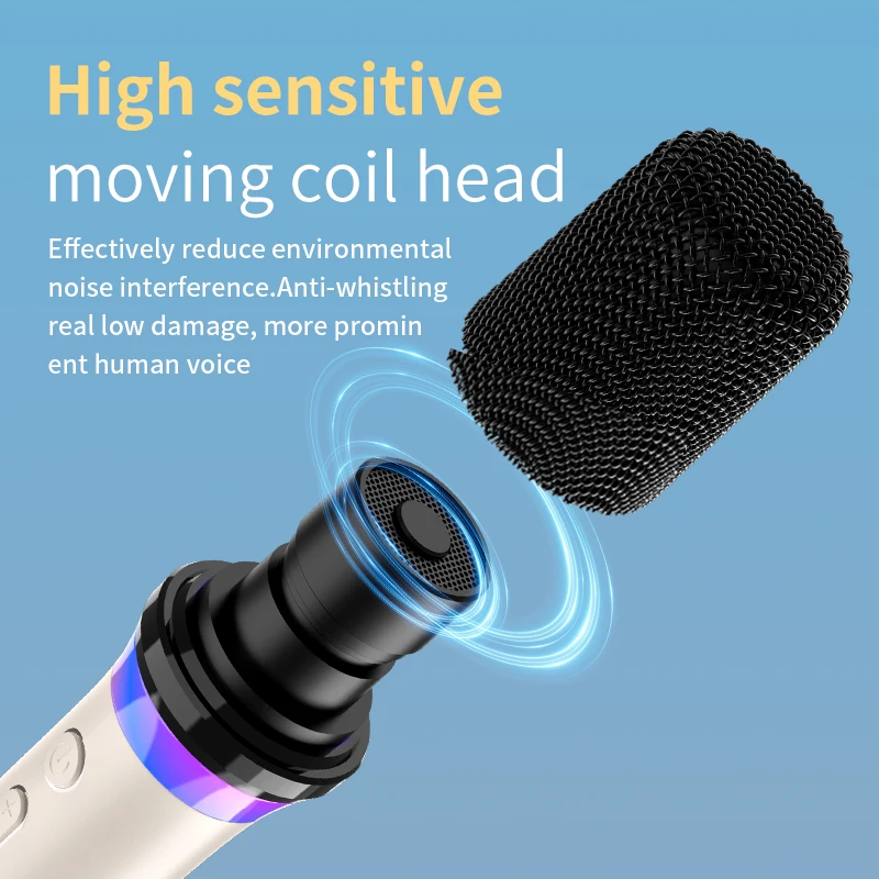 VAORLO DS-K2 Bluetooth Wireless Moving-Coil Microphone Karaoke Companion RGB Light KTV DSP Mixer System For PC Wired Speaker Car