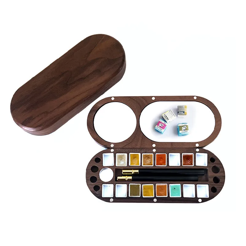 

Empty Portable Wooden Watercolor Paint Box Black Walnut Multifunctional Palette Travel Sketch Artist Painting Art Supplies
