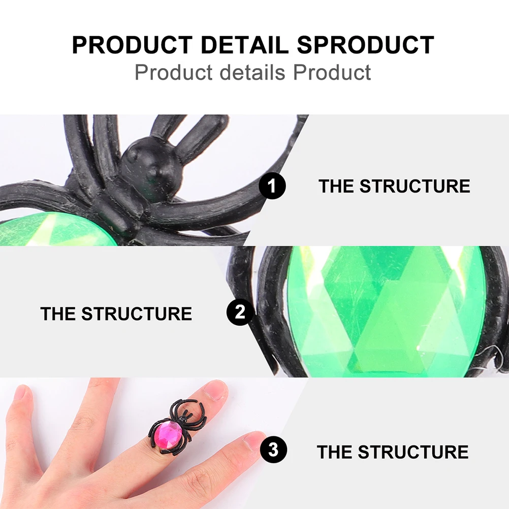 

40pcs Spider Rings Halloween Ring Set Flashing LED Light Party Decorations Gifts Kids Adults Soft Rubber Simulated Eyeball