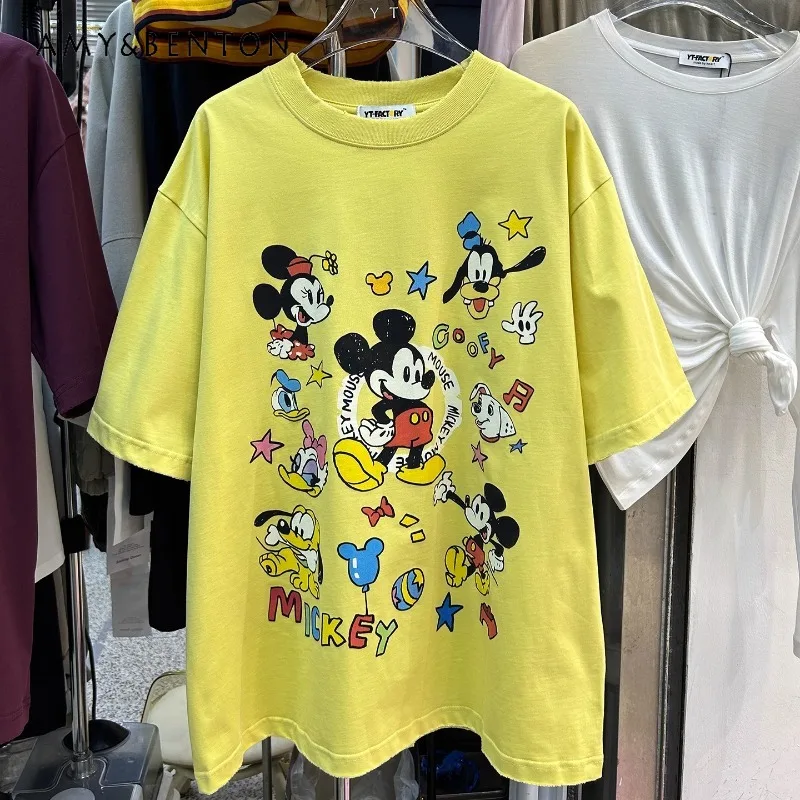 

Mid-Length Oversized Short Sleeves T-shirt Women's Autumn New Pullover Round Neck Cartoon Print Loose Age-Reducing Versatile Top