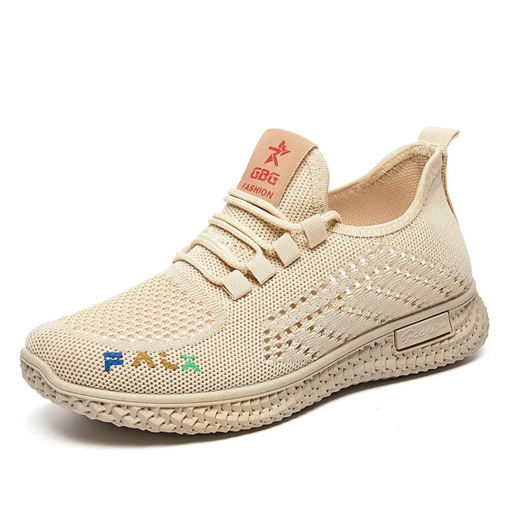 2024 Spring/Summer New Single Shoes Women's Soft soled Breathable Casual Sports Shoes Mesh Lace Fashion Women's Shoes