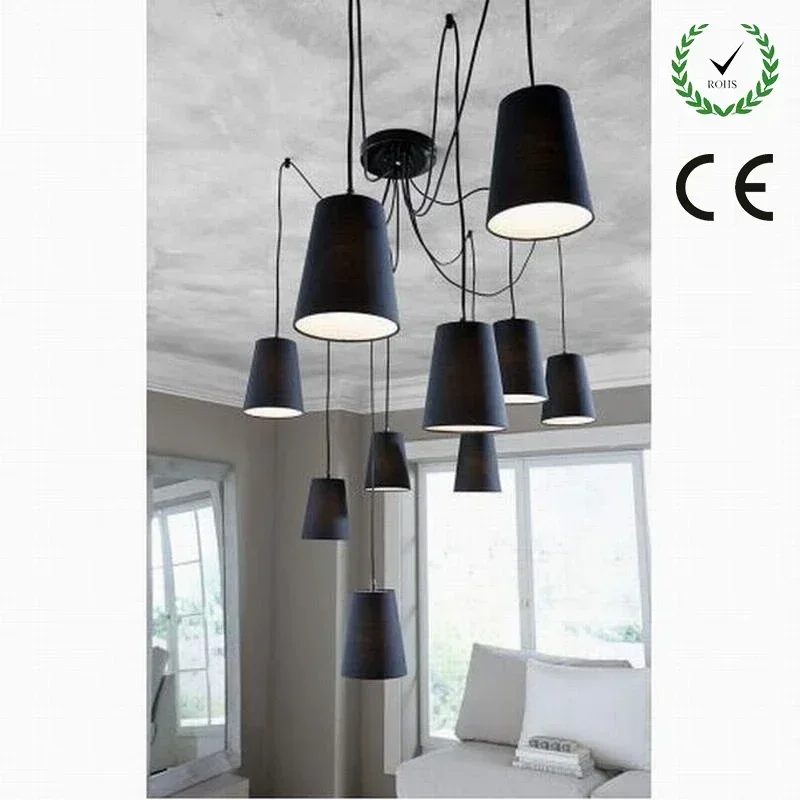 Spider Braided Chandeliers Modern Fashion Large White Black Fabric Shades/DIY 10 Heads Clusters of Hanging Ceiling Lamp Lighting