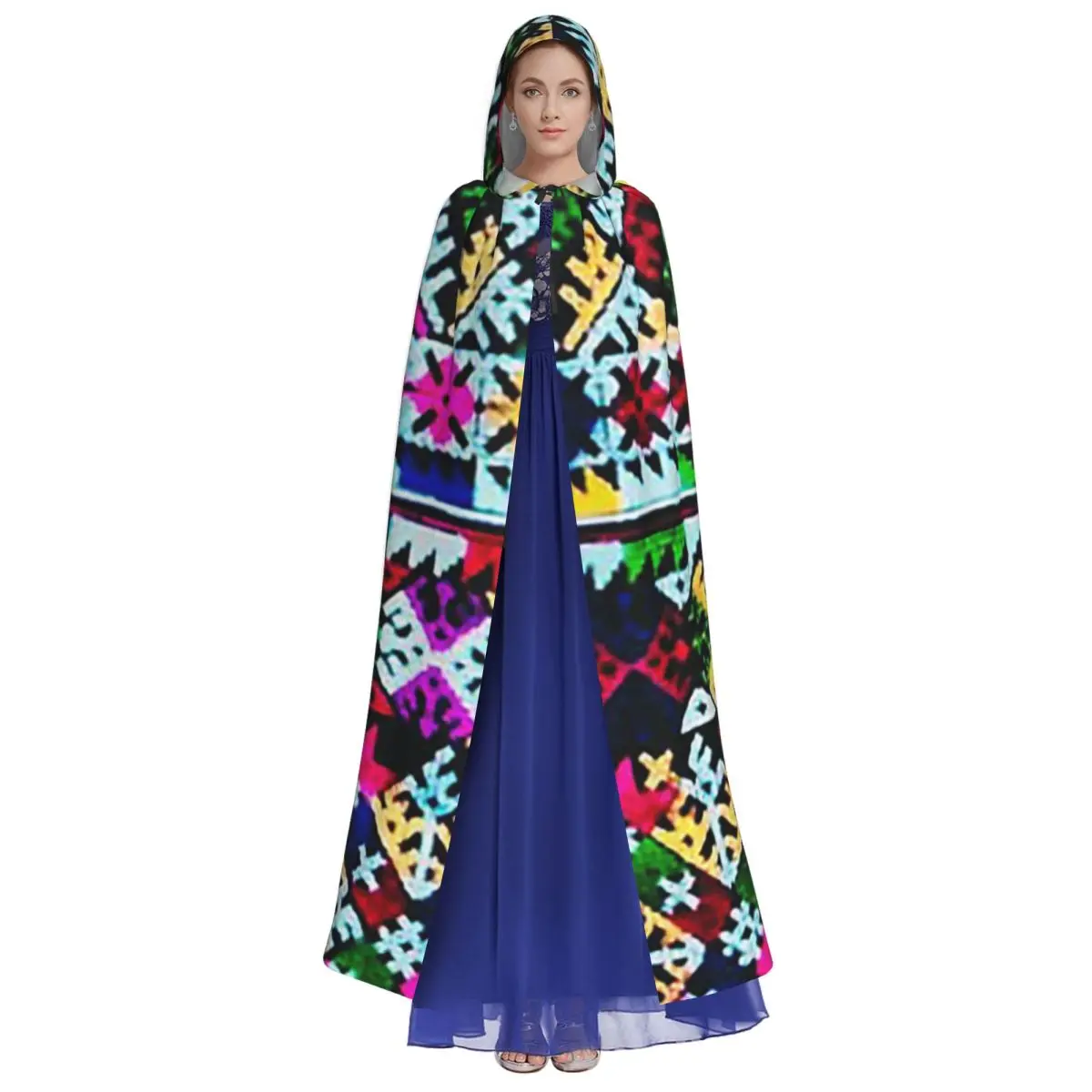 Iu Mien العصرية التطريز طويل مقنعين عباءة الساحرة القرون الوسطى زي تأثيري كيب هالوين معطف الكبار للجنسين