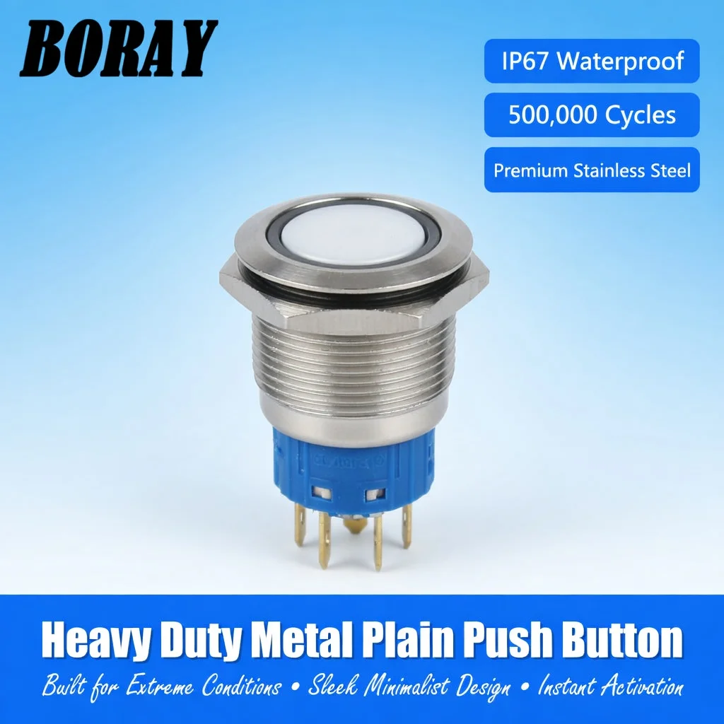 IP67 waterproof flat circular 12/16/19/22mm metal push button momentary or latching on off switch with LED 12/24/220V.