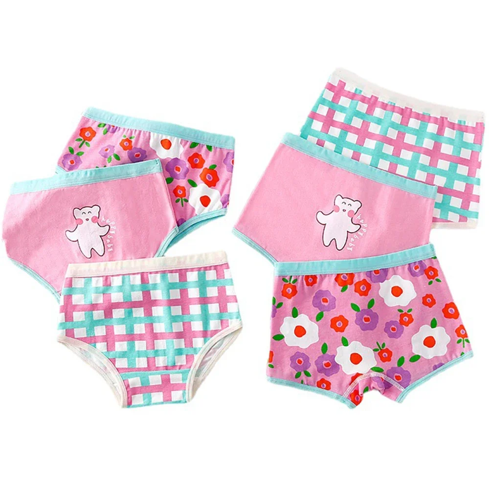 3Pcs/lot Kids Panties 7 Collections Chirdren's Underwear Lovely Girls Briefs Floral Grid Cute Pants Baby Dots Cotton Underpants