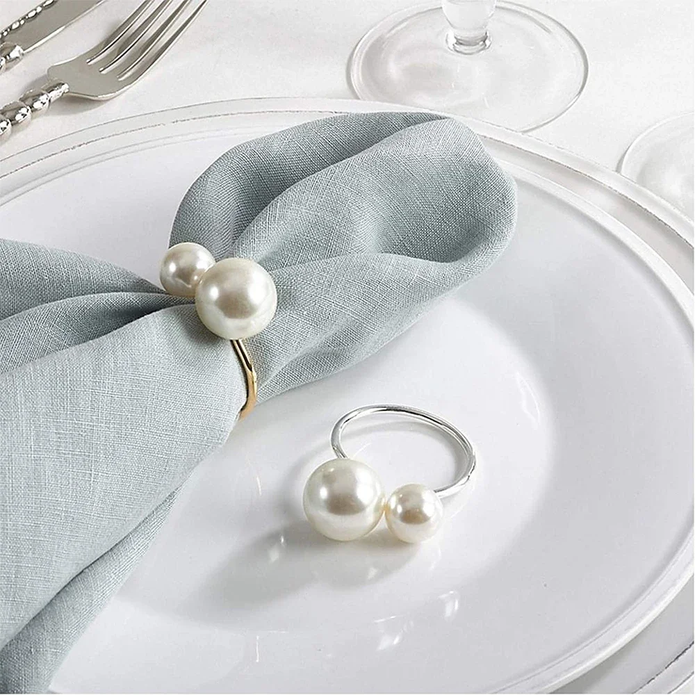 Elegant Pearls Napkin Rings Gold Christening Bangle Metal Napkin Holder Wedding Gift Bridal Shower Decor Party Supplie view 5