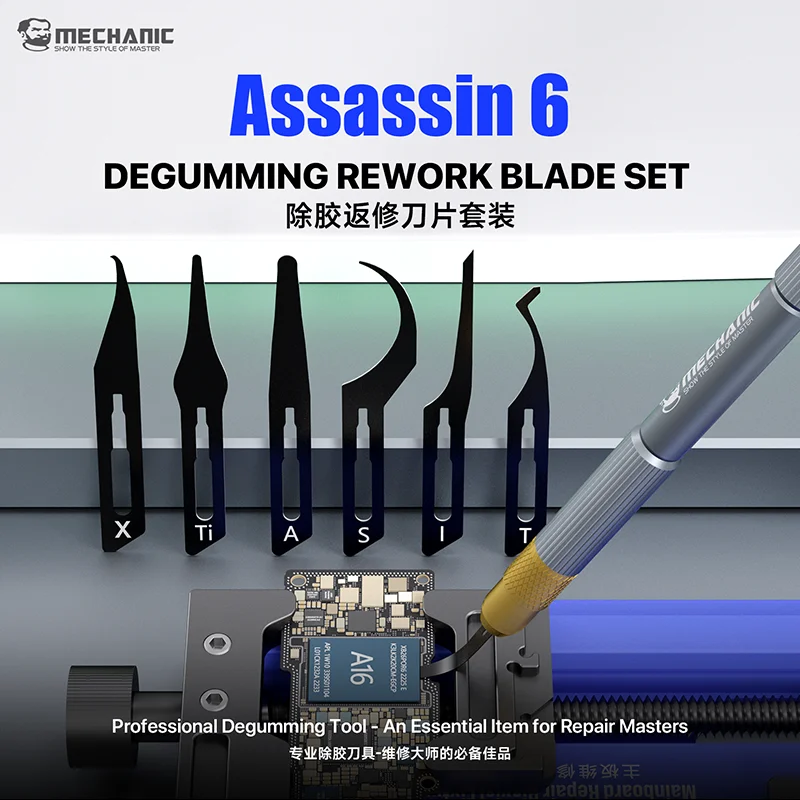 MECHANIC Assassin 6 Degumming Rework Blade Set for Phone Motherboard IC CPU Hard Disk Pry and Black Glue Removal Repair Tools