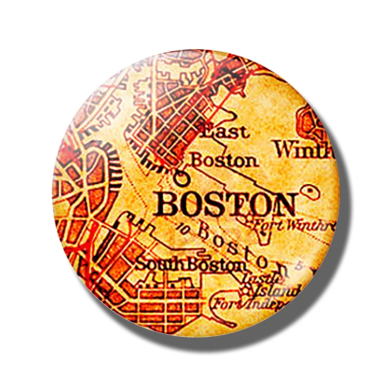 Vintage Boston Map 30MM Fridge Magnet Massachusetts America Glass Cabochon Magnetic Refrigerator Stickers Note Holder Home Decor