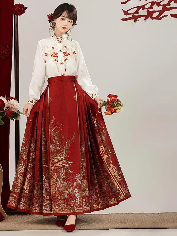 

Original Han Tang Huayun Women's Fengming Ming Dynas Gold Weave eup Tail Skirt Set Wedding Ceremony Dr