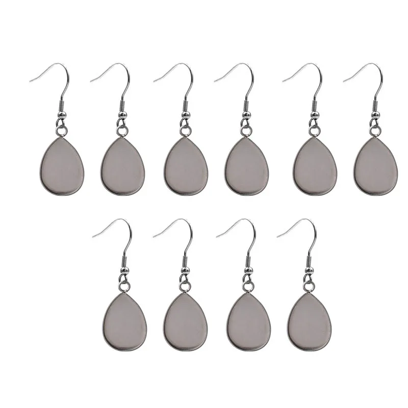 10pcs Stainless Steel Rectangle Drop shaped Cabochon Earring Base Settings Bezel Blanks For DIY Jewelry Making Accessories