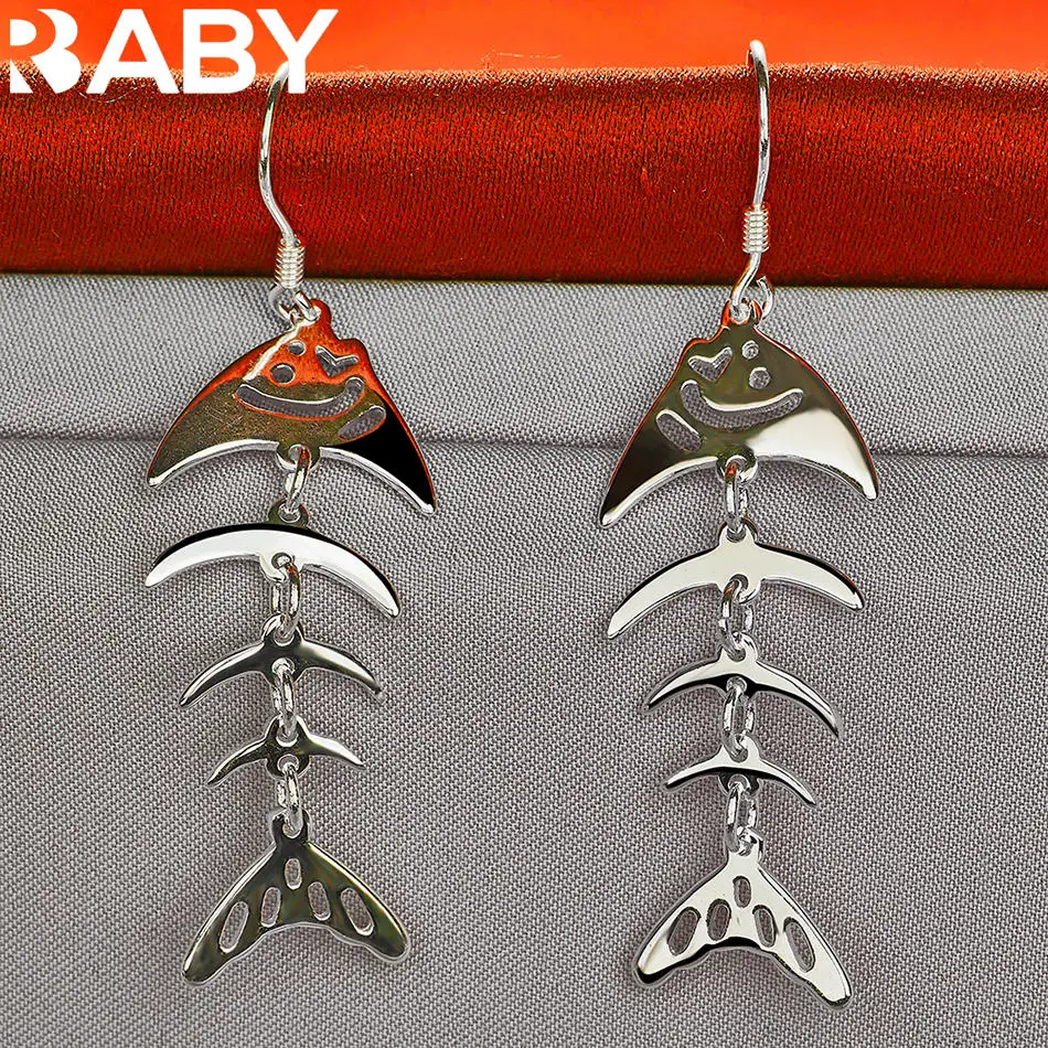 أقراط URBABY من الفضة الإسترليني عيار 925 أقراط متدلية على شكل هيكل السمكة مجوهرات عصرية للحفلات والارتداء اليومي #2