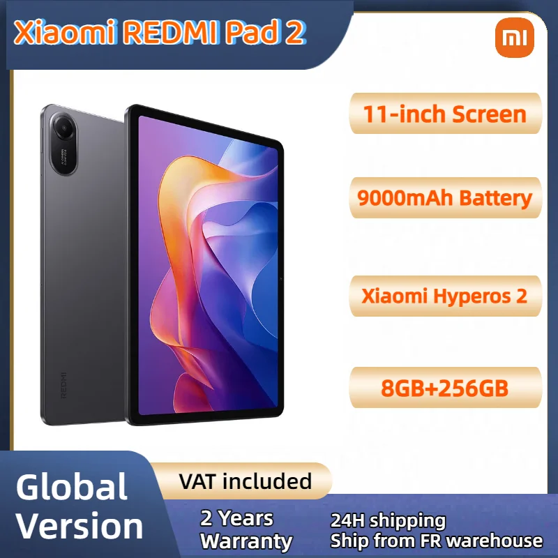 Version globale Xiaomi Redmi Pad 2 Wifi, système HyperOS 2, 4+128G/8+256G, écran LCD 11 pouces 2.5K, MediaTek Helio G100-Ultra, 90HZ, 9000mA
