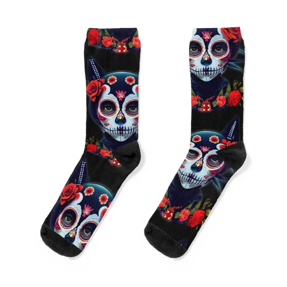 

Mexican Cat Skull 6 Socks loose sports and leisure Socks For Girls Men's