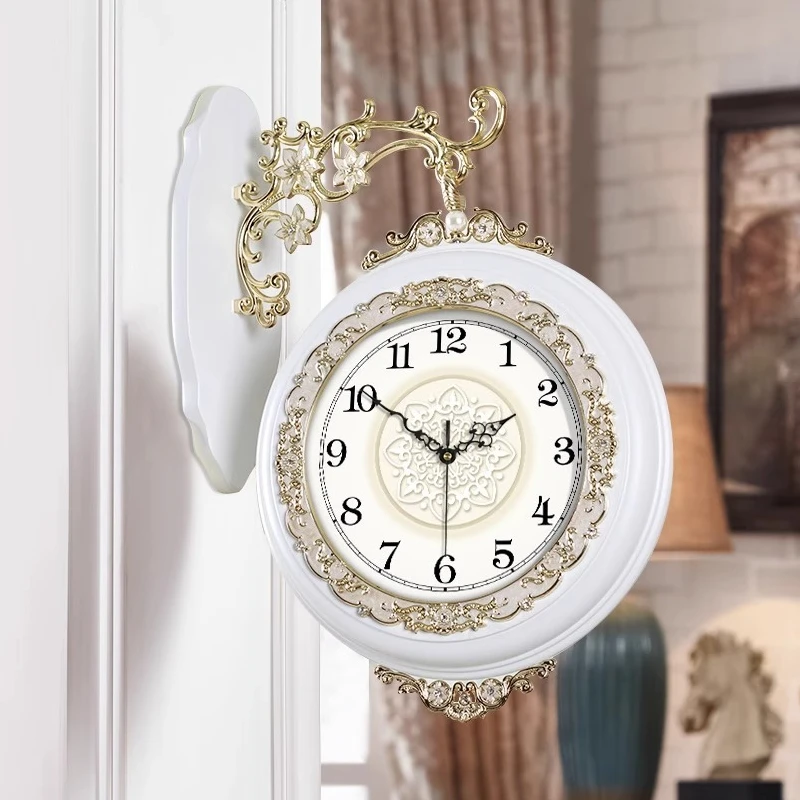 20 Inches Two Sides Wall Clock European Style Digital Clock Restaurant Mute Quartz Clock Corridor Mural Watch Home Decor Items