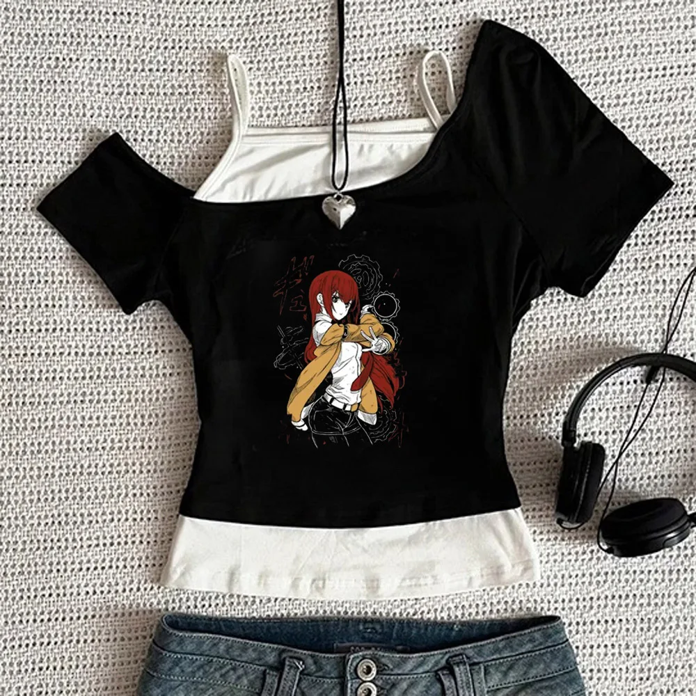 Steins Gate cropped top girl graphic goth korean fashion y2k jojifuku tshirt dollette 2000s summer