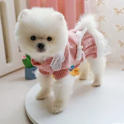 1PC Pet Clothing Dog Cat Autumn/Winter Pink Lady Knitted Skirt Suitable for Small and Medium sized Dogs