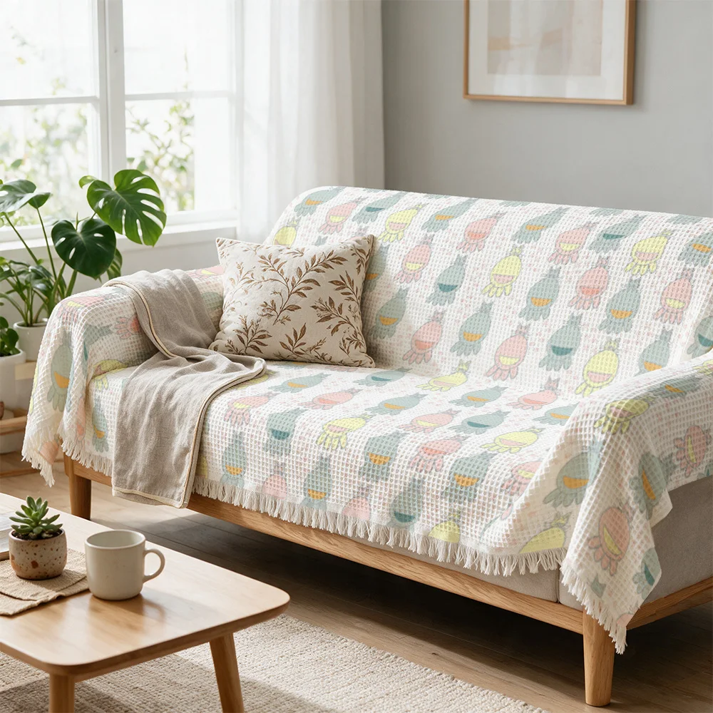 Cute Pastel Pattern Throw Blanket Sofa Throw Cover Cotton Cozy Spring Decor for Living Room Couch Bedding Accent Nursery Home