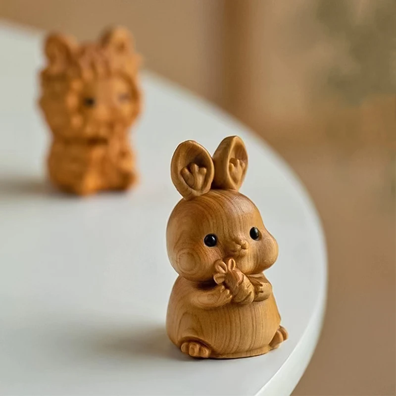 Carved Wooden Zodiac DIY Jewelry Pendant Sculpture Mini Crafts Cute Small Animal Festival Gift Home Bedrooms Desktops Decoration