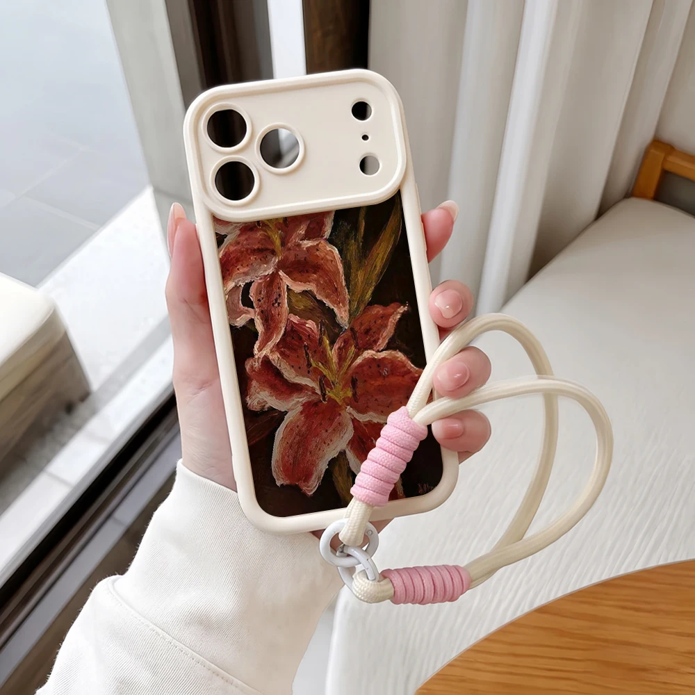 Künstlerische rote Lilien-Handyhülle mit Lanyard für Samsung Galaxy Note 20 S25 S26 Plus S24 S23 FE S25 S24 Ultra A57 A07 5G Silikonhülle – Detail 4