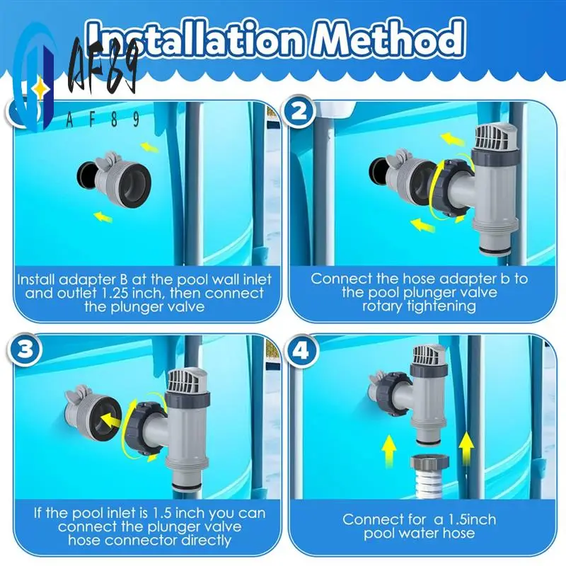 

AF89-2 Pcs Pool Plunger Valve And 1.25 Inch To 1.5 Inch Type B Hose Adapter Compatible For Intex Pool Replacement Parts