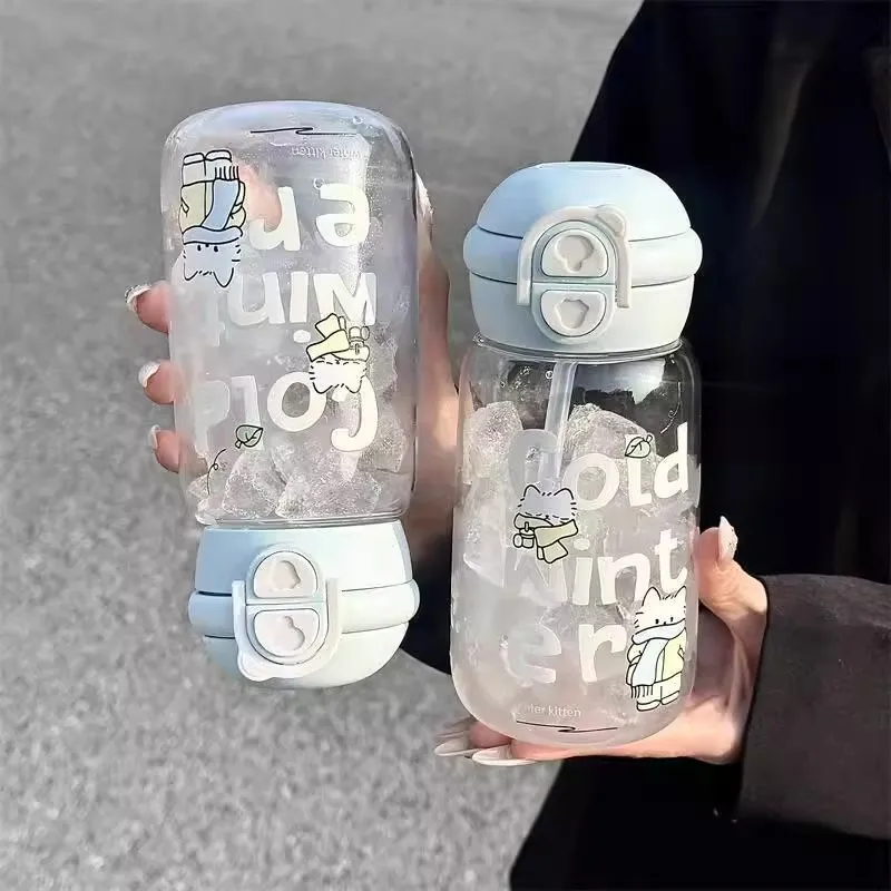 Cute Water Bottle With Straw Kawaii Tumbler 500ml Plastic Matcha Coffee Cold Cup Tumbler Fruit Tea Bottle For Kid Women BPA Free