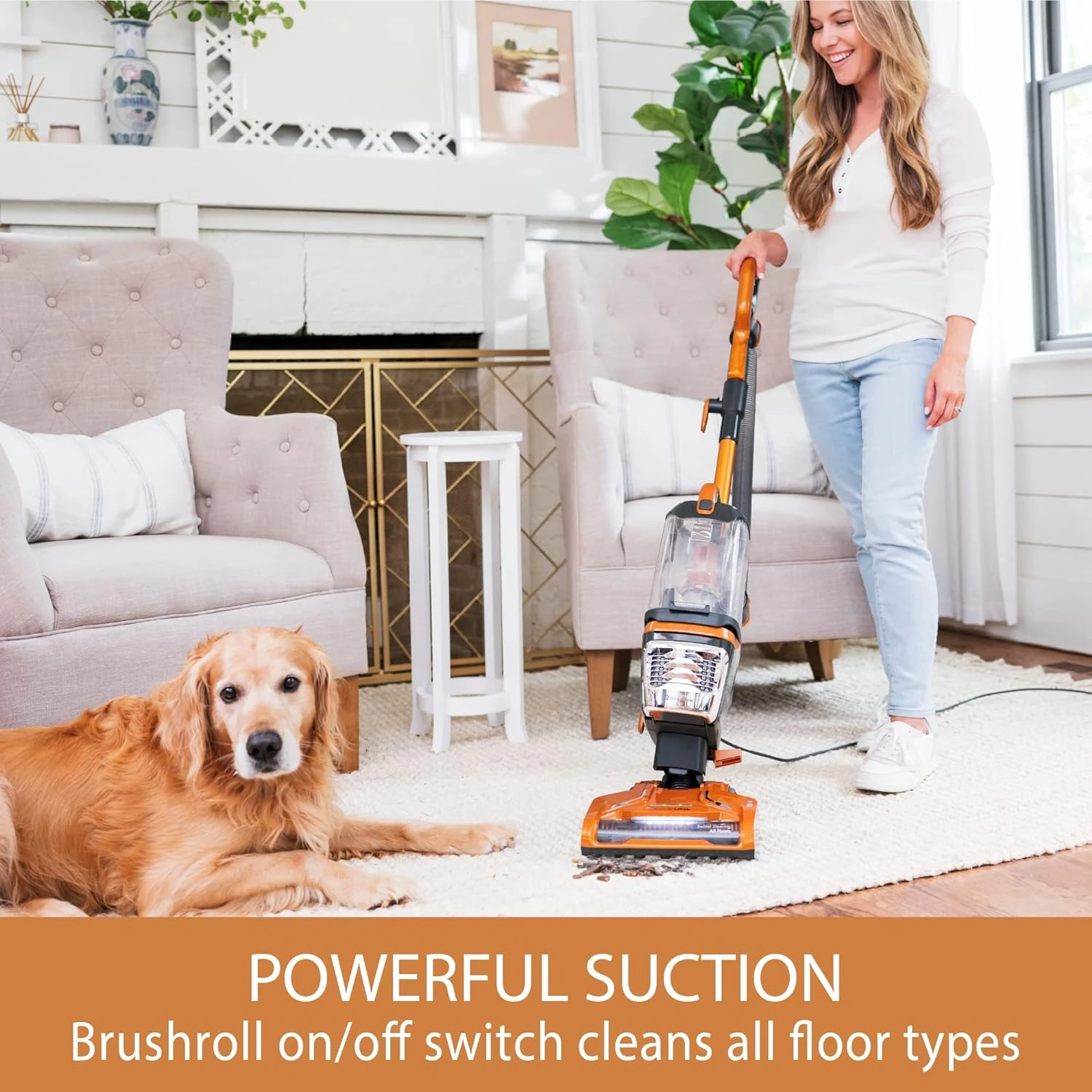 HAOYUNMA Featherlite Lift-Up Bagless Upright Vacuum 2-Motor Power Suction Lightweight Carpet Cleaner with HEPA Filter