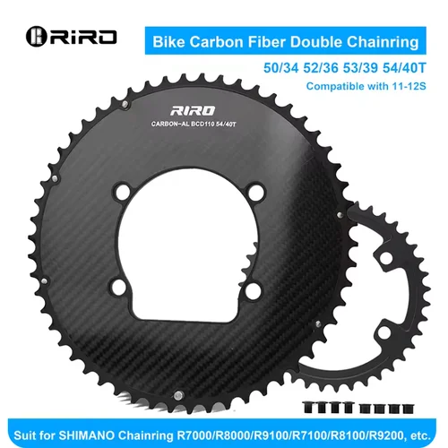 Imagen 1 del producto Riro-plato de carbono 110Bcd, plato de bicicleta de carretera de carbono 50-34T 52-36T 53-39T 54-40T para R7100 R8100 R9200 110 Bcd, corona de aluminio