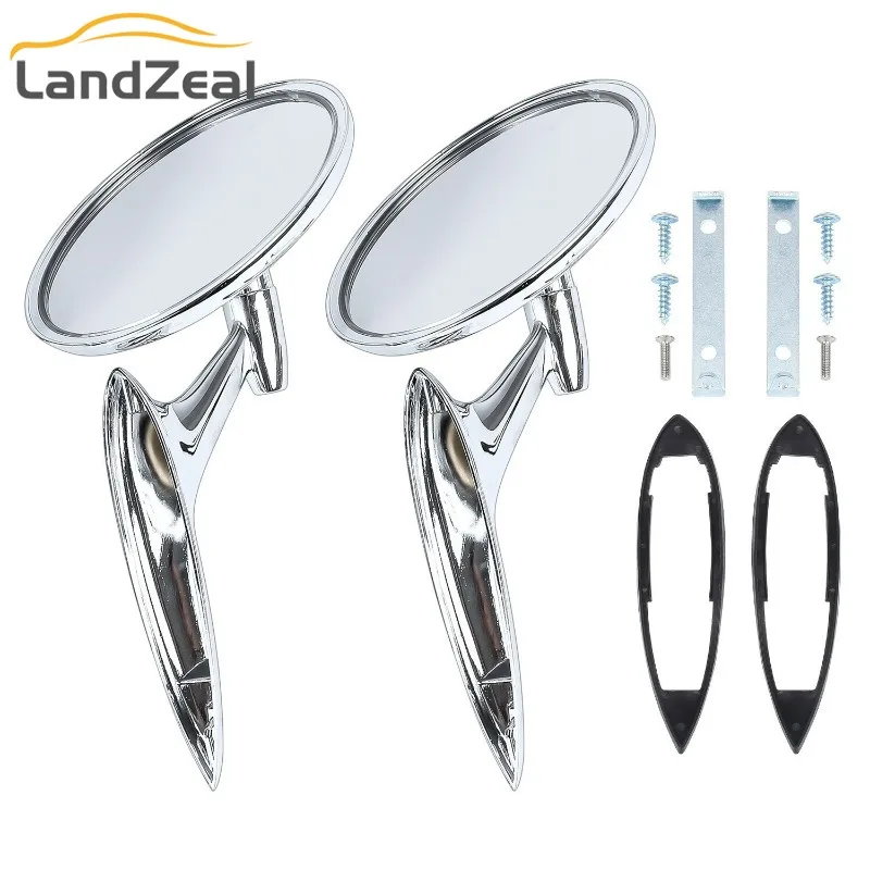 

654394765672 2 PCS Round Bowtie Outside Rearview Mirrors Ribbed Base For 1963-1964 Chevrolet Impala