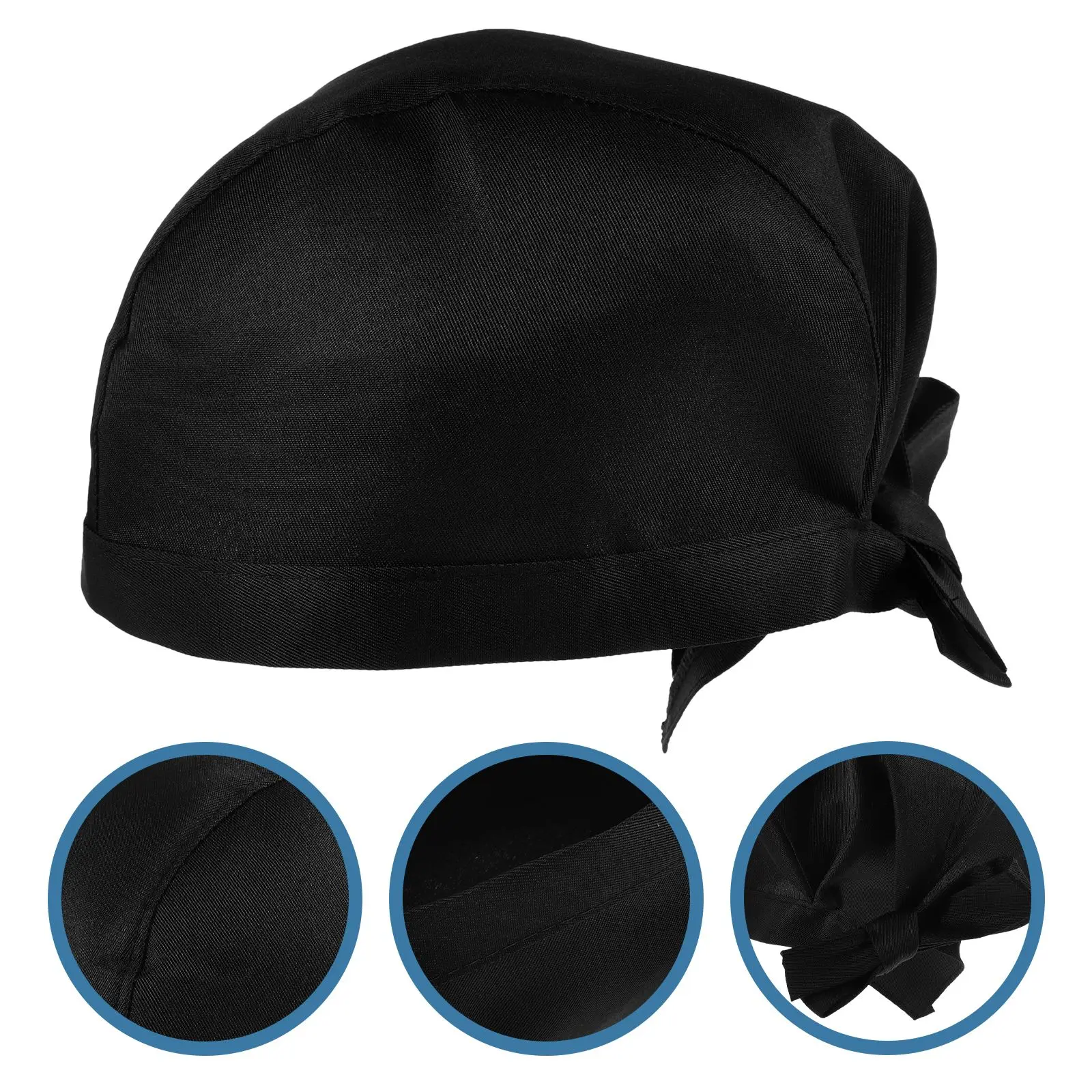 Black Chefs Hat Turban Soft Canvas Adjustable Ribbon Back One Size Fits Most Adults Kitchen Use Catering School