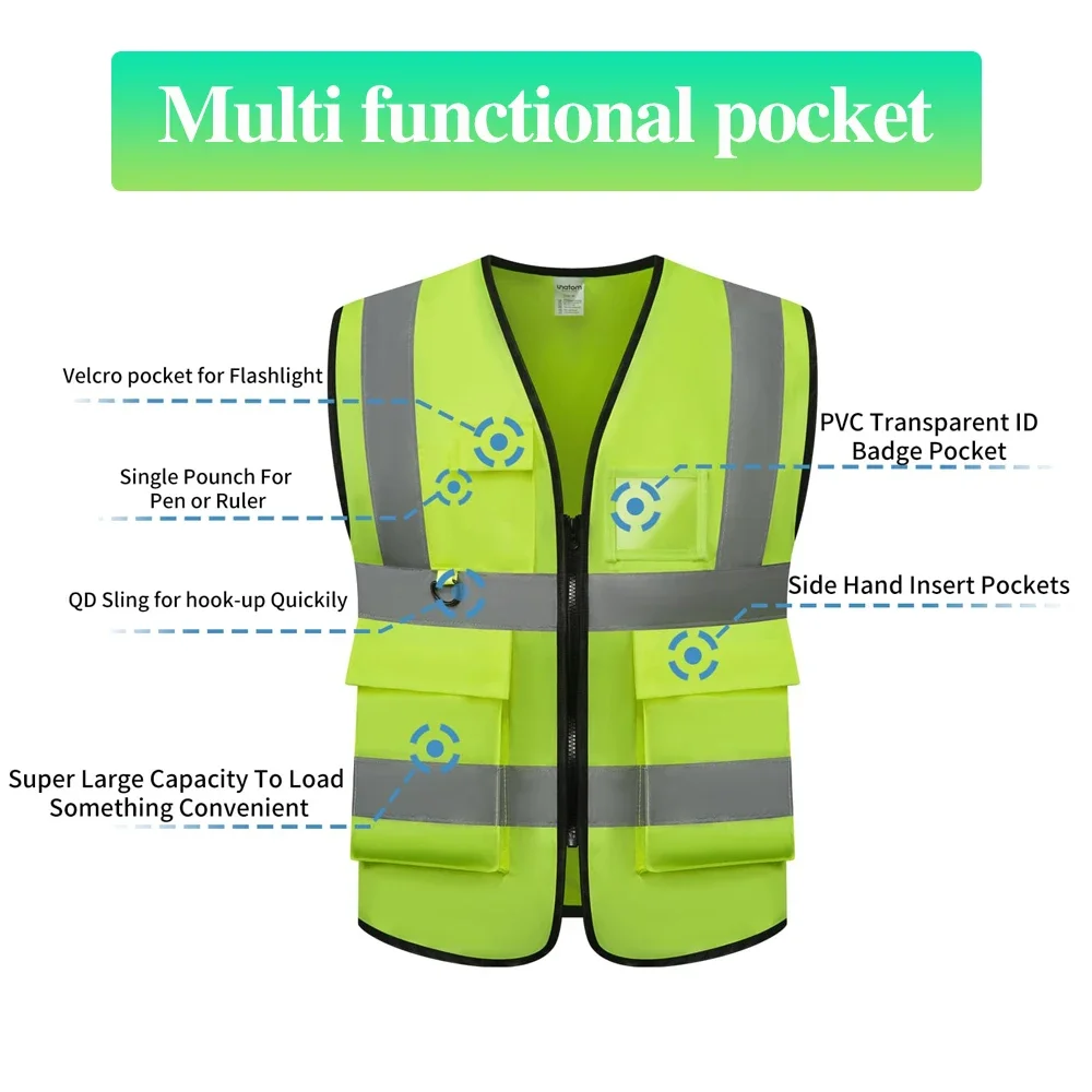 Chaleco de seguridad reflectante de alta visibilidad para hombres, ropa de trabajo de protección de seguridad, ropa de construcción Hi Vis