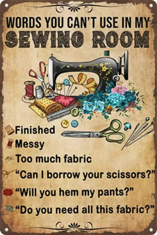 Sewing Room Metal Tin Signs Words You Can’t Use in My Sewing Room Metal Poster Sewing Lovers Iron Plaque Art Gift For Mom Sewing
