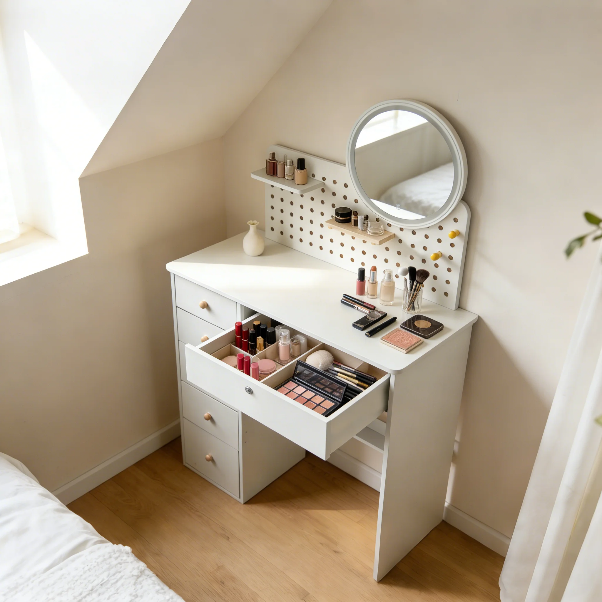 Modern LED Mirror Vanity Table with Large Capacity Drawers Makeup Desk for Bedroom Furniture White Black Brown Finish